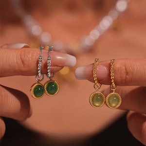 Green Agate Twist Hoop Earrings/18K Gold Plated Ear Climbers/Hand-Knotted Natural Stone Jewelry/Boho Luxe Ear Cuffs for Women/Gift for Her