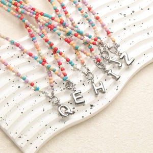Custom Colorful beads Letter Necklace/Balloon Letter Custom Jewelry/Name Initial Necklace/Gold & Silver Bubble Letter Necklace/Gift For Her