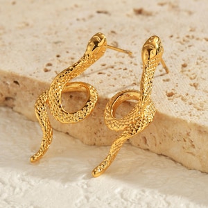 Gold Snake Earrings/Handmade Snake Jewelry/Unique Earrings/Snake Jewellery/Animal Earrings/Serpent Earrings/Gift For Her/Christmas Gift