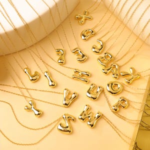 Collar de letras personalizado/Joyería personalizada con letras de globo/Collar con inicial de nombre/Collar con letras de burbuja doradas/Collar con inicial de regalo/Regalo para ella