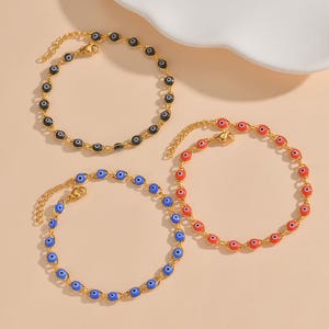 Handmade Gold Evil Eye Bracelet: Stainless Steel Charm Chain