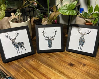 Recycled Shotgun Shell Frames - Deer Trio Set Black 15cm x 15cm