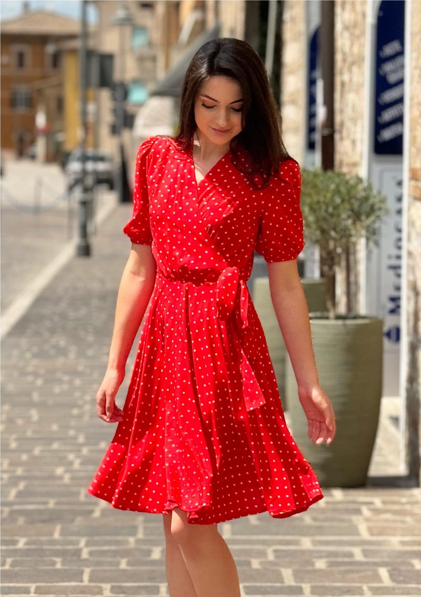 Dress Vestito Rosso Corto Liu Jo Abito Svasato Abito A Pois Rosso