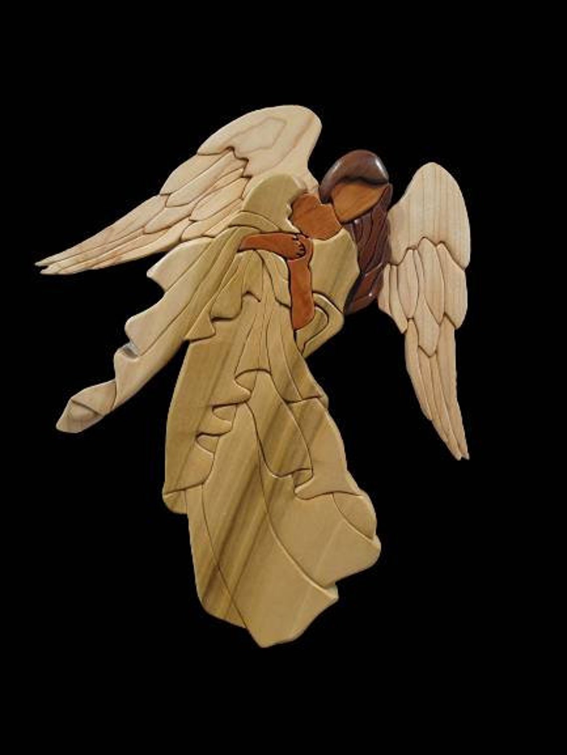 Angel Wall Hanging Woodwork Art Decor Intarsia Etsy