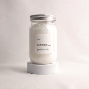 Epsom salt bath soak collection featuring Forest Steam, Rice and Oat, Deep Soothe, Pink Bloom, and Milk Veil.