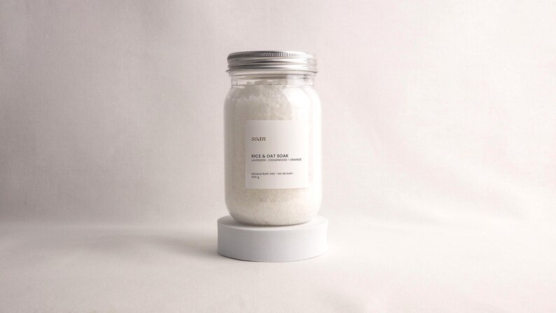 Epsom salt bath soak collection featuring Forest Steam, Rice and Oat, Deep Soothe, Pink Bloom, and Milk Veil.