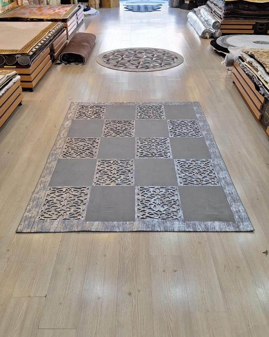 Gray and Silver With Laser Cut Rug,gray and Silver Gold Laser Rug ...