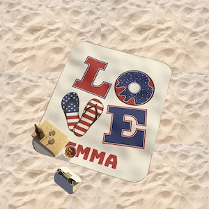 Manta de playa personalizada, roja, blanca y azul, resistente al agua, portátil, manta de picnic personalizada, manta para eventos de conciertos al aire libre, camping