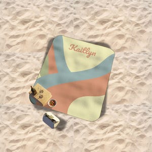 Manta de playa personalizada, diseño de ondas retro, resistente al agua, portátil, manta de picnic personalizada, manta para eventos de conciertos al aire libre, camping