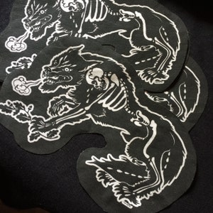 Werewolf Of The Woods patch NOW in both directions -sew or glue on - wolf goth skeleton unique metal art for vest jacket hoodie bag