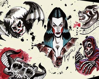 halloween tattoo flash danzig misfits samhain print signed and numbered by the artist