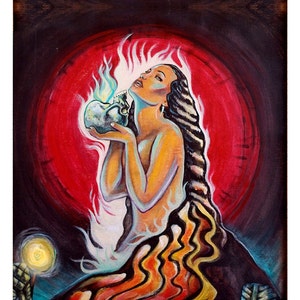 Pele goddess of the volcano - hawaiian tiki art  11&quot;x17&quot; or 7&quot;x11&quot;