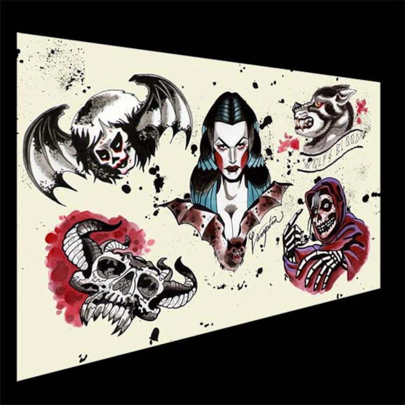 halloween tattoo flash danzig misfits samhain print signed and numbered by the artist image 1