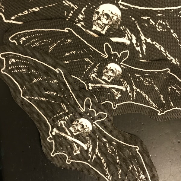 Bat and crossbones patch ! 2 sizes antique victorian memento mori styled goth vampire patch