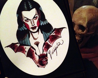 vampira tattoo flash portrait - 8 x 10