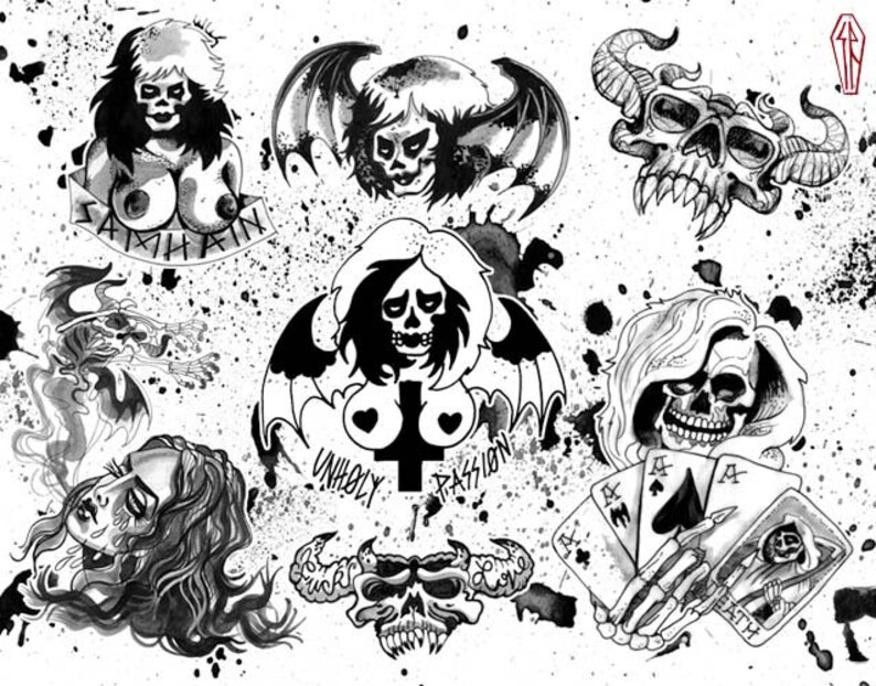 halloween tattoo flash danzig misfits samhain print signed and numbered by the artist image 4
