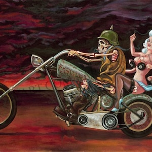 Wheels of Fortune 11 x 17 print motorcycle grim reaper lady luck rock n roll dark chopper art