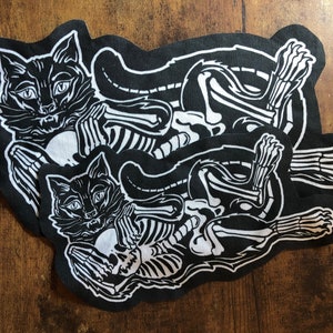 Black cat patch black and white Halloween feline skeleton fabric patch image 2