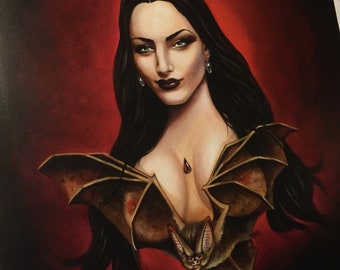 goth vampira  - art print from original oil painting - gothic haunted house decor signed by the artist