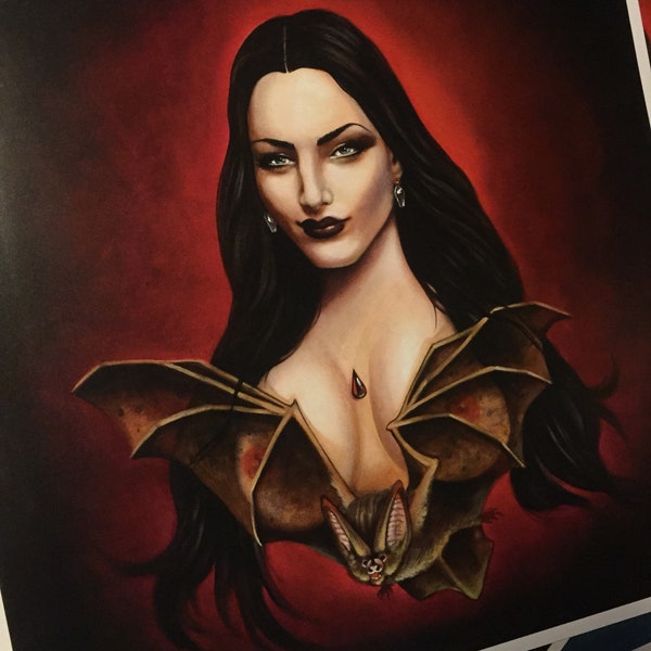 goth vampira  - art print from original oil painting - gothic haunted house decor signed by the artist