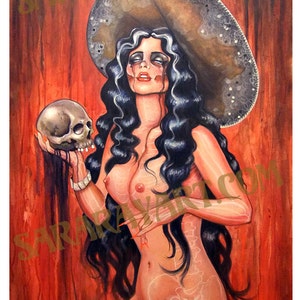 Large canvas ready to hang Malicious Day of the dead goddess pin up tattoo canvas