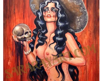 Large canvas ready to hang Malicious Day of the dead goddess pin up tattoo canvas