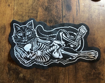 Patch zwarte kat - zwart-witte katachtige stoffen Halloween-patch