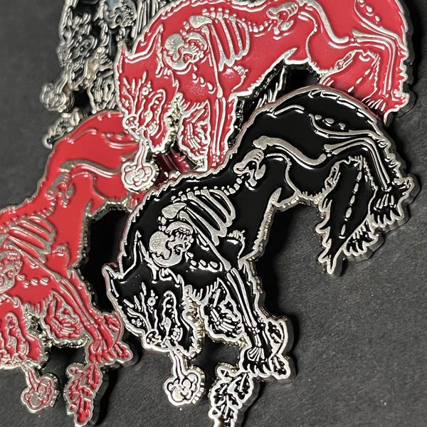 Werewolf Skeleton Enamel Pin: Pagan Witch Wolf Badge (Red/Black/Gold) halloween viking oak tree spirit wolf of the woods