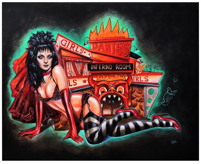 The Inferno Room 11 x 14 & 8x10 Lydia in her red wedding undergarments poses in front of the best strip club this side of death image 1