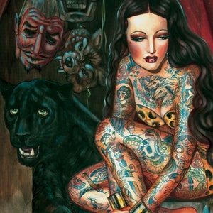 Fortune in Chains-tattooed lady vintage circus sideshow tattoo art print
