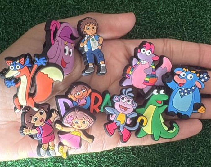Dora the Explorer Charms Set - PVC Charms for Crocs, Shoes, Accessories - Dora & Boots, Kids Gift, Adventure Charms