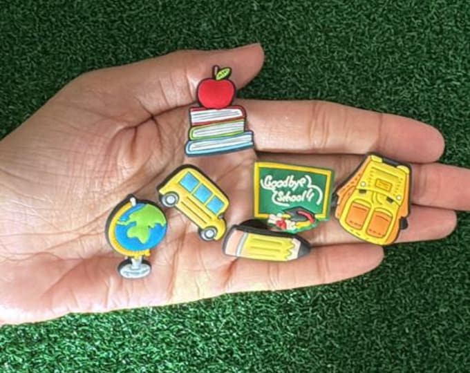 Back to School Charms Set - PVC Charms for Crocs, Shoes, Accessories - School Bus, Apple, Backpack, World Map, Pencil Charms