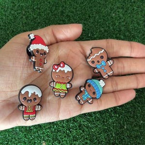 Juego de dijes de pan de jengibre - Dijes de PVC para Crocs, zapatos y accesorios - Dijes de galletas navideñas, regalo para las fiestas, accesorios dulces