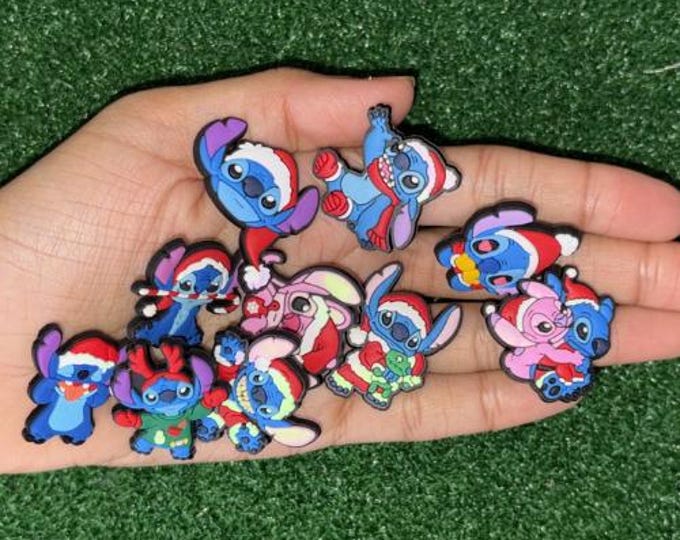 Xmas with Stitch Charms Set - PVC Charms for Crocs, Shoes, Accessories - Disney Christmas Gift, Stitch Holiday Charms