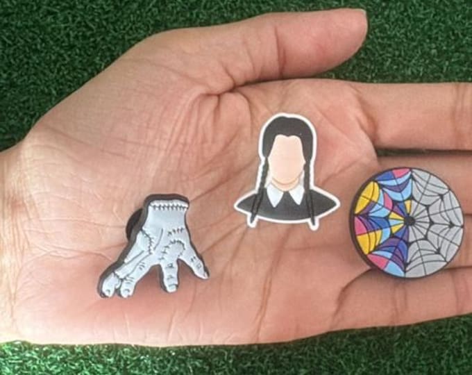 Wednesday Addams Charms Set - PVC Charms for Crocs, Shoes, Accessories - Addams Family Fan Gift, Spooky Charm Set