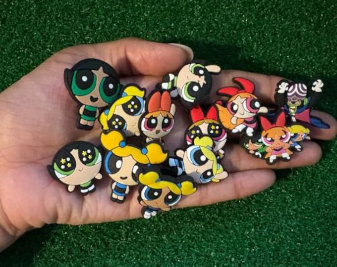 Powerpuff Girls Charms Set - PVC Charms for Crocs, Shoes, Accessories - Cartoon Gift, Fun Powerpuff Girls Gift, Kids Charm Set