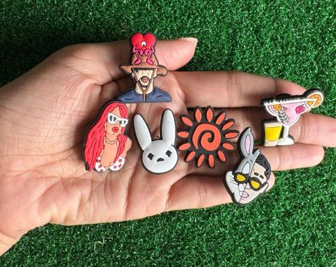 Bad Bunny & Karol G Charms Set - PVC Charms for Crocs, Shoes, Accessories - Reggaeton Fan Gift, Bad Bunny Karol G Gift