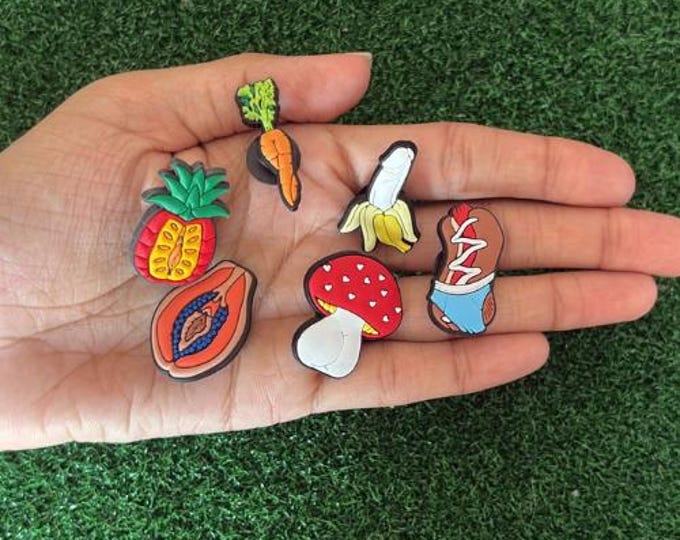 Adults Food Insinuations Charms Set of 6 - PVC Charms for Crocs, Shoes, Accessories - Cheeky Food Charms, Fun Adult Gift