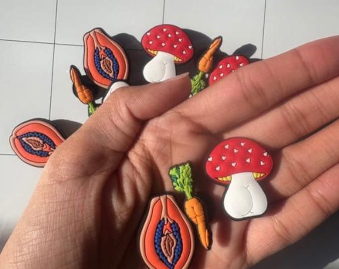 Adult Shoe Charms, Funny Shoe Charms, Papaya Gift, Funny Shoe Accessories, Funny Clog Charm, Funny Feminist Gift, Butt Gift, PVC Charms