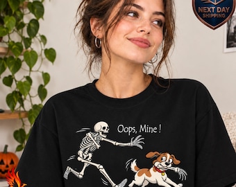 Skeleton Chasing Dog Shirt, Halloween Tee, Funny Dog Lover Gift