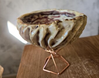 Handmade Sculptural Cup with Metal Base