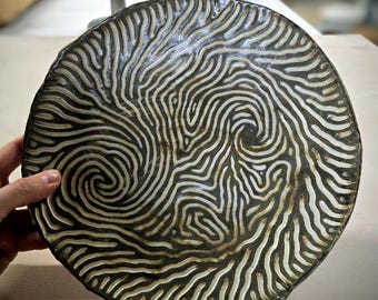 Large Handmade Serving Plate with Turbulent Turing Patterns