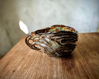 Handmade Carved Tea Cup: Rustic Coffee Cup, Sauce Dish