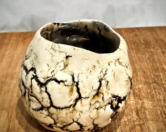 Handmade Crackle Pattern Vessel: Earthy Decor (2.5x2.5x2.5 inches)