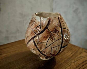 Handmade Vessel with Crackly Pattern