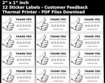 Thumbs Up Review Stickers: Feedback Request, Thermal Print (PDF & PNG)