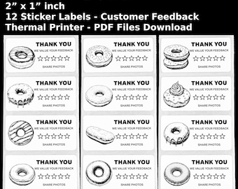 Donut Review Stickers: Thermal Printer Feedback Labels (Digital Download)