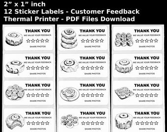 Cinnamon Roll Review Stickers: Thermal Printer Labels (PDF Download)