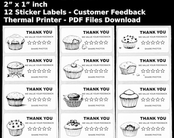 Muffin Review Stickers: 2x1" Thermal Printer Labels (PDF Download)
