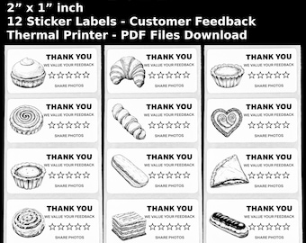 Pastries Review Stickers: Thermal Print Feedback Labels (Digital Download)